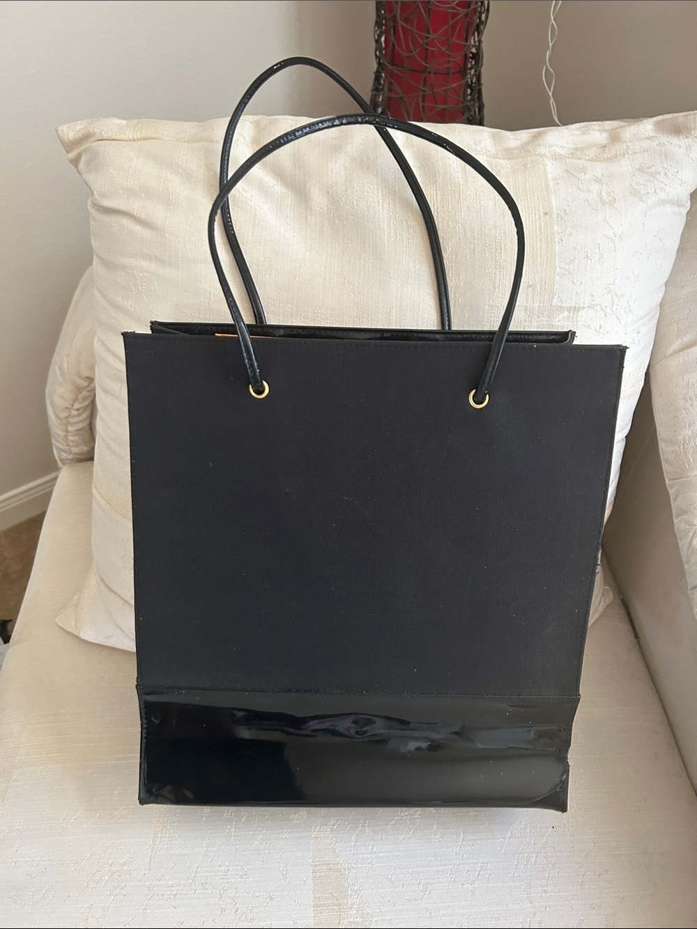 Borghesse Black Shopper Tote Bag with Patent Trim